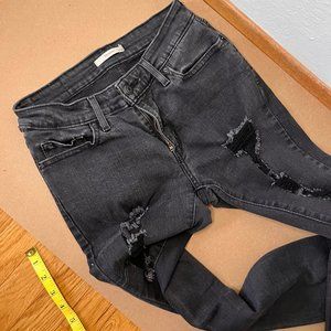 Levi 711 Skinny Midrised Distressed Gray/black Jeans
